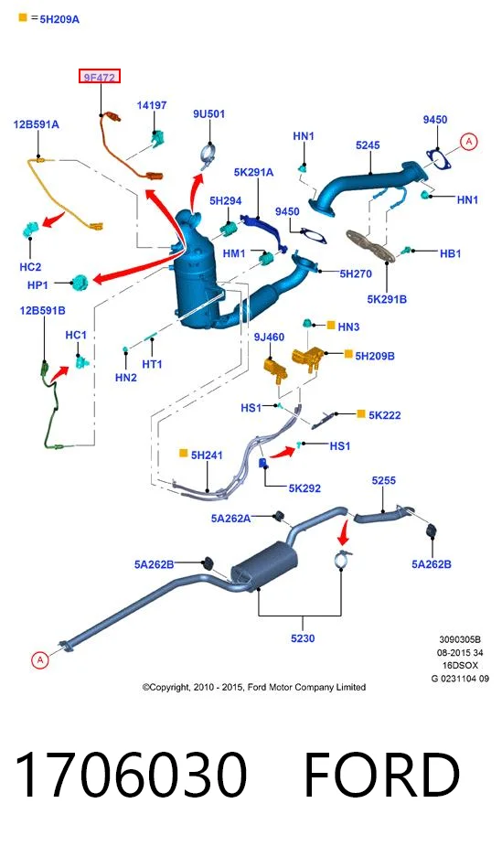 9687160780 Ford Sonda lambda, sensor de oxigênio até o catalisador