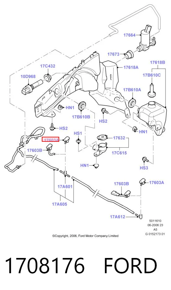 1708176 Ford Injetor de fluido para lavador de pára-brisas