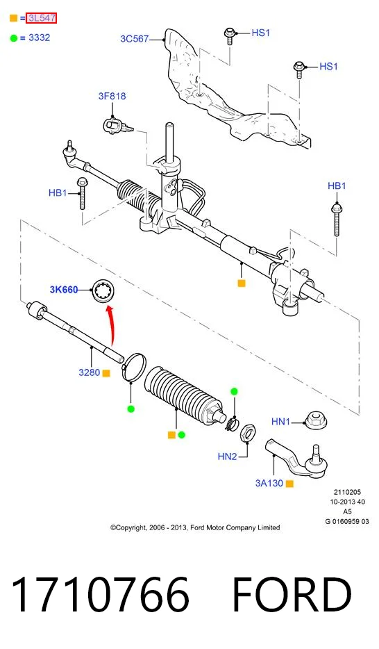 1710766 Ford Cremalheira da direção