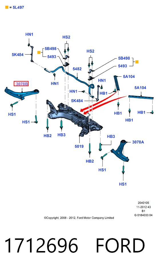 1712696 Ford Braço oscilante inferior direito de suspensão dianteira