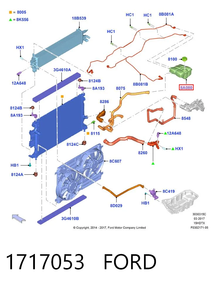 1717053 Ford Tanque de expansão do sistema de esfriamento