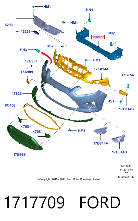 Reforçador do pára-choque dianteiro Ford Focus III CB8