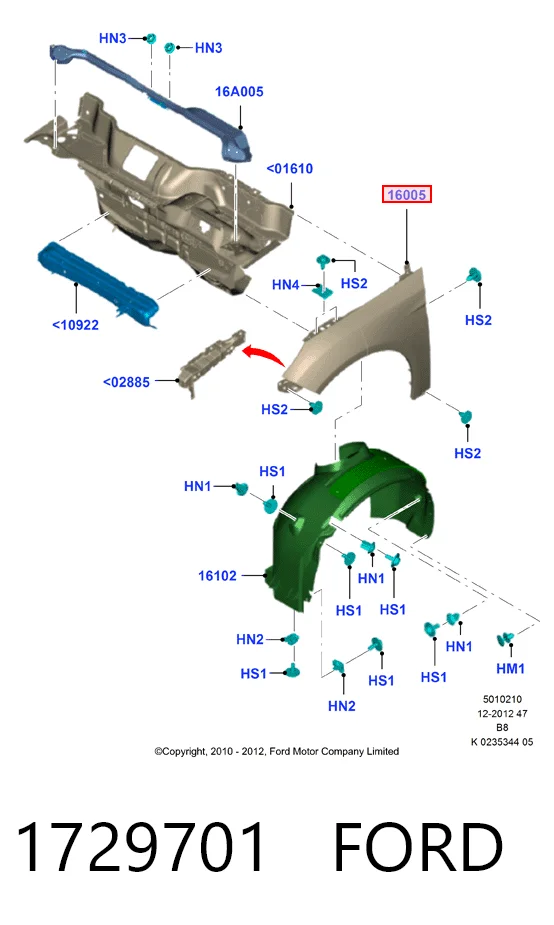  Pára-lama dianteiro esquerdo Ford Focus III hatchback (CB8) (2010 - 2020) III
