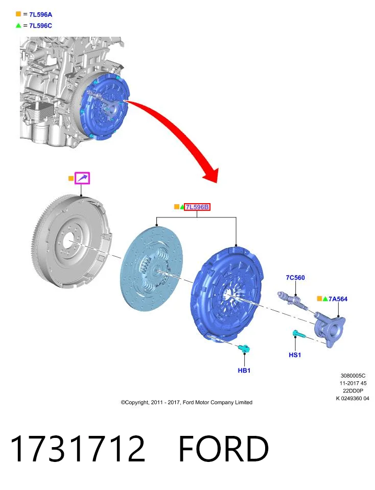 1731712 Ford Kit de embraiagem (3 peças)