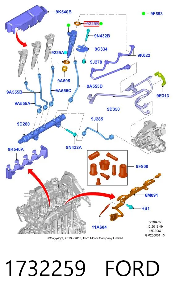 1732259 Ford Vedante anular de tubo de ligação de retorno de mangueira do injetor