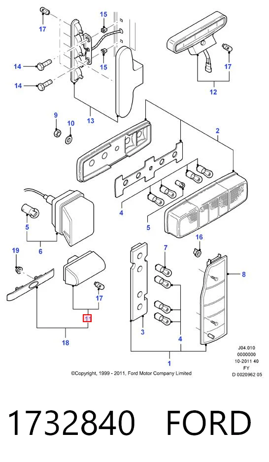 1732840 Ford Lanterna da luz de fundo de matrícula traseira