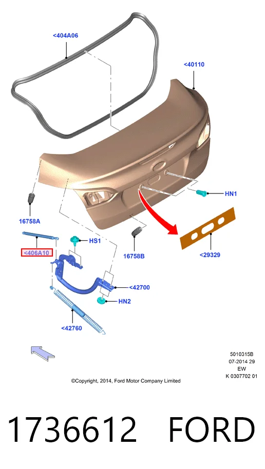 Amortecedor de tampa de porta-malas (de 3ª/5ª porta traseira) Ford BM51F406A10CA