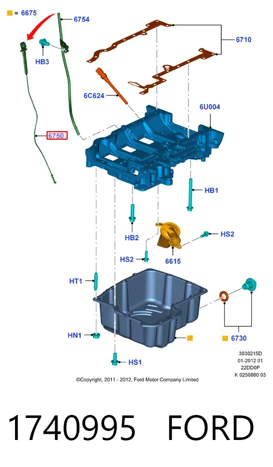 1740995 Ford Sonda (indicador) do nível de óleo no motor