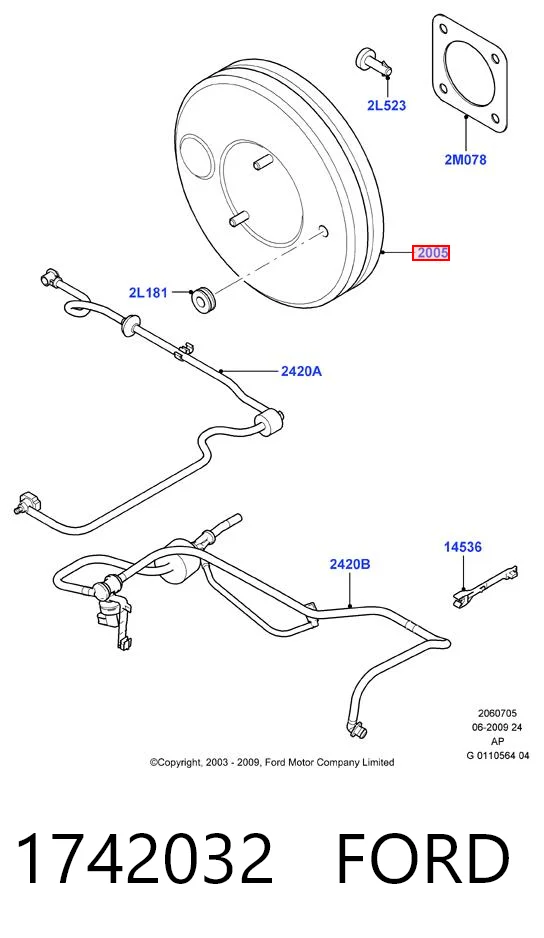 1742032 Ford Reforçador dos freios a vácuo