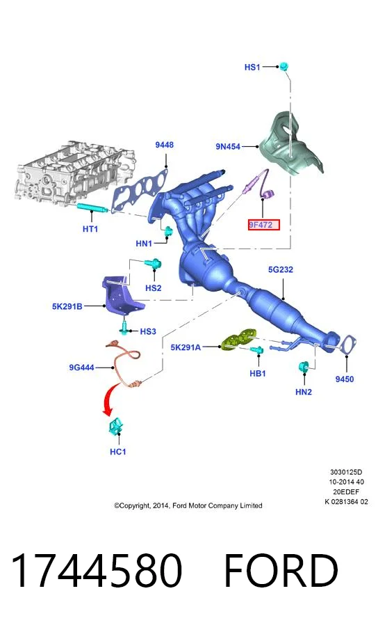 1744580 Ford Sonda lambda, sensor de oxigênio até o catalisador