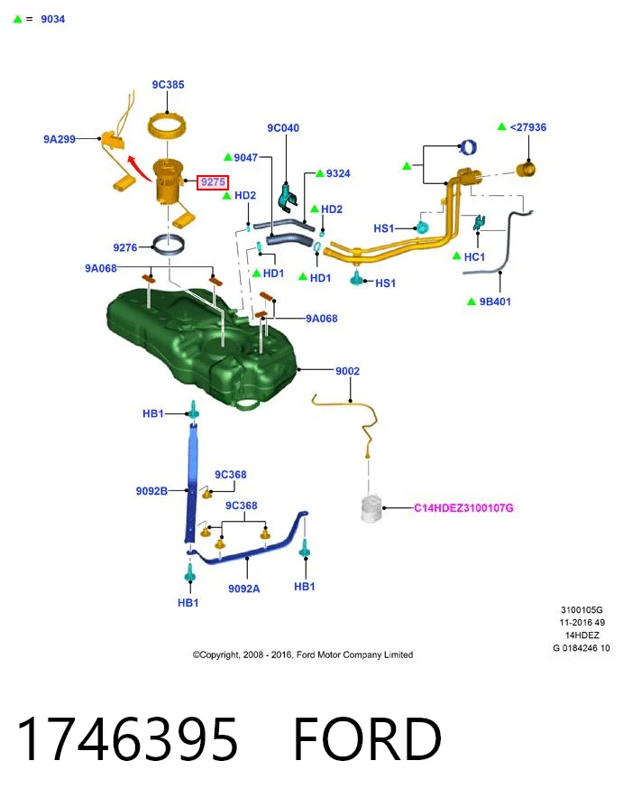 1746395 Ford Módulo de bomba de combustível com sensor do nível de combustível