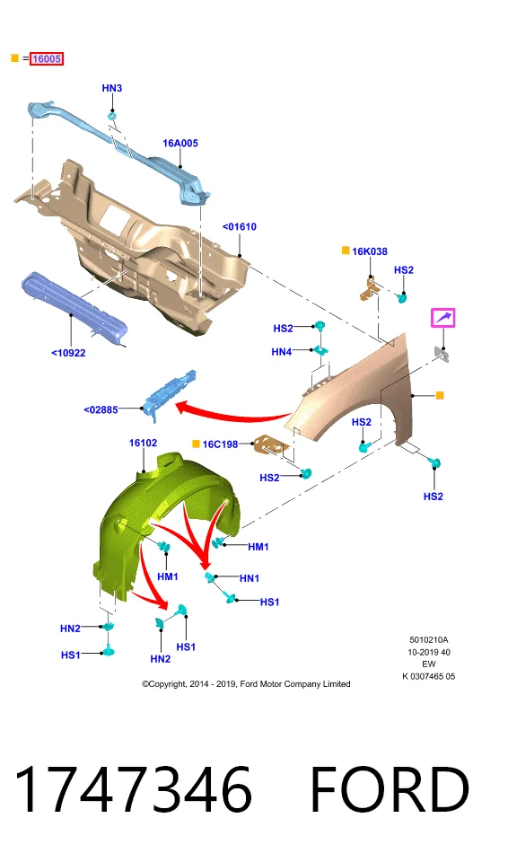  Pára-lama dianteiro direito Ford Focus III hatchback (CB8) (2010 - 2020) III