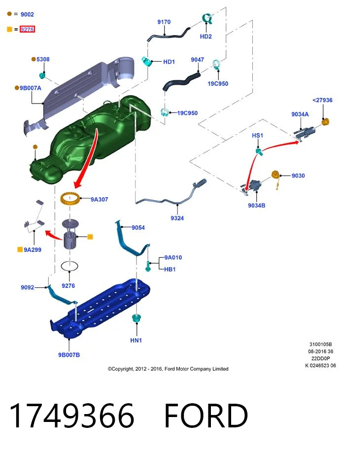 1749366 Ford Módulo de bomba de combustível com sensor do nível de combustível