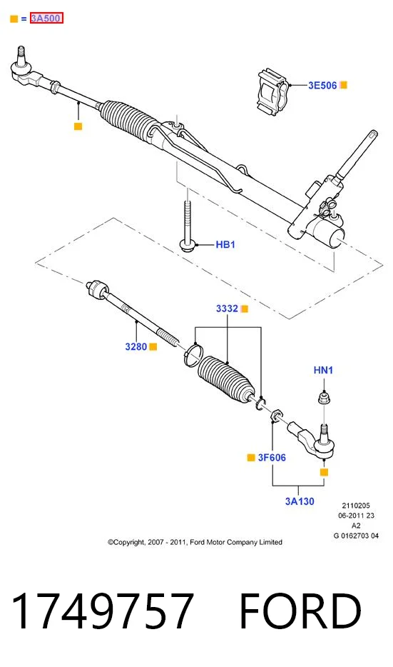 1749757 Ford Cremalheira da direção
