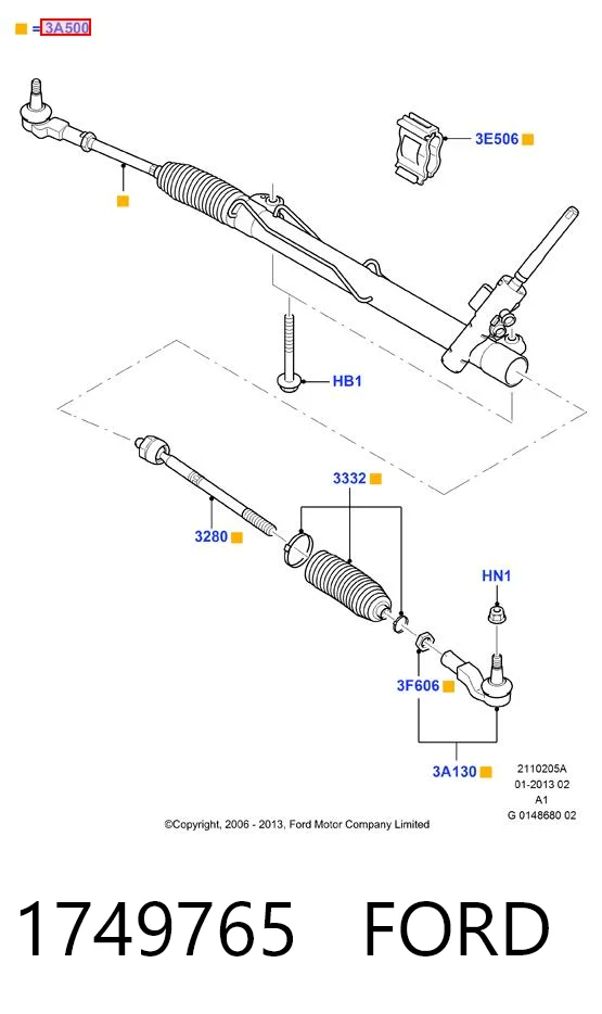 1749765 Ford Cremalheira da direção