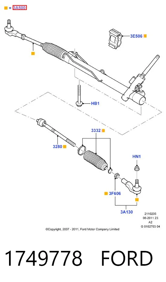1749778 Ford Cremalheira da direção