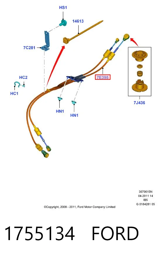 1755134 Ford Cabo de mudança duplo