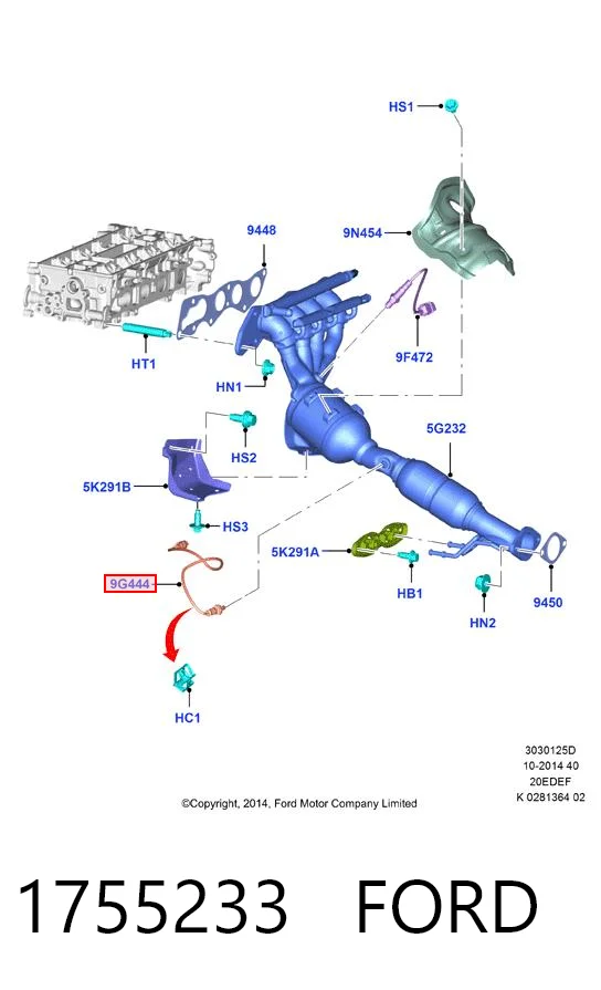 1755233 Ford Sonda lambda, sensor de oxigênio depois de catalisador