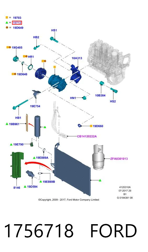 1756718 Ford Radiador de aparelho de ar condicionado