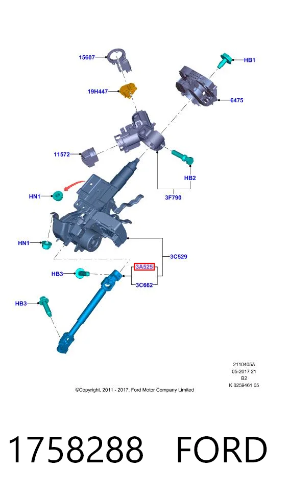 1758288 Ford Junta universal inferior da árvore da coluna de direção