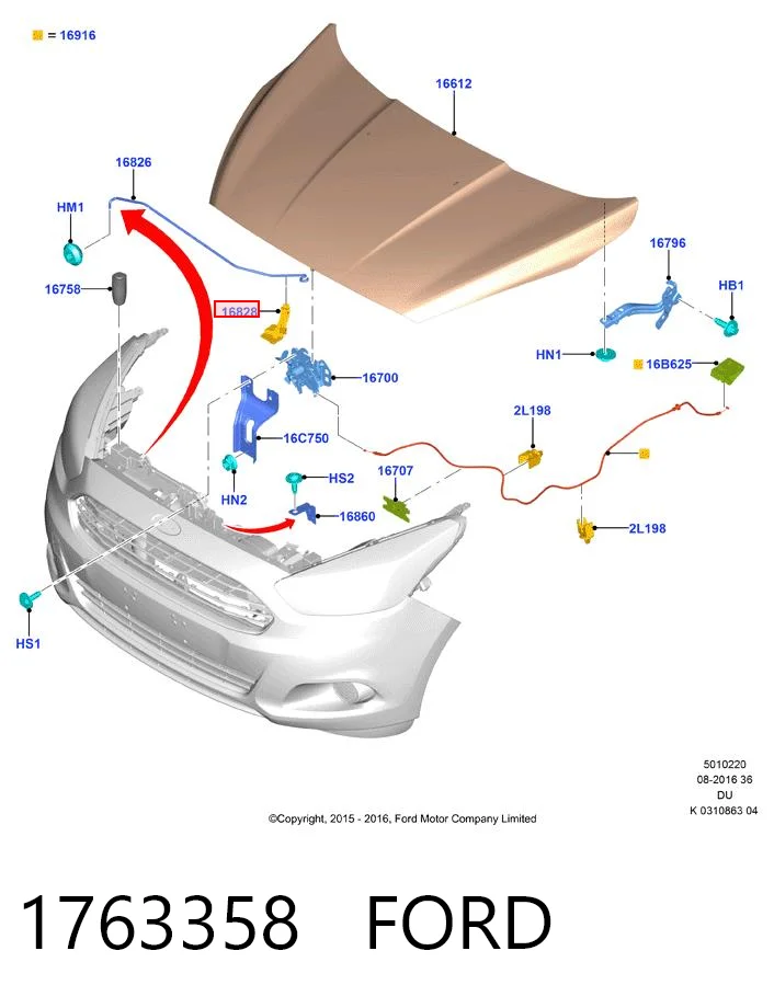 1763358 Ford Fixador de suporte da capota