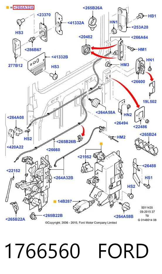 1766560 Ford Fecho da porta lateral deslizante direita