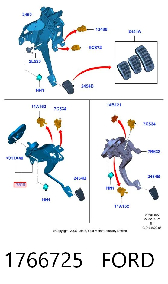 1766725 Ford Pedal de embraiagem