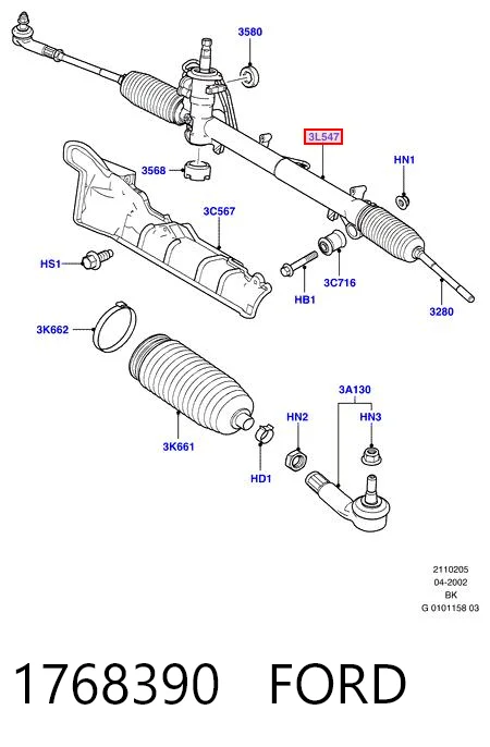 1768390 Ford Cremalheira da direção