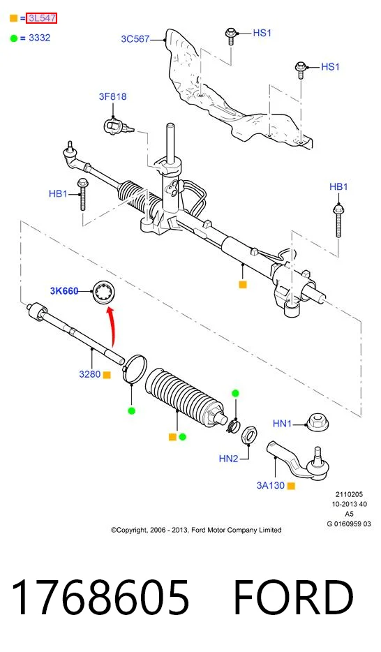 1768605 Ford Cremalheira da direção