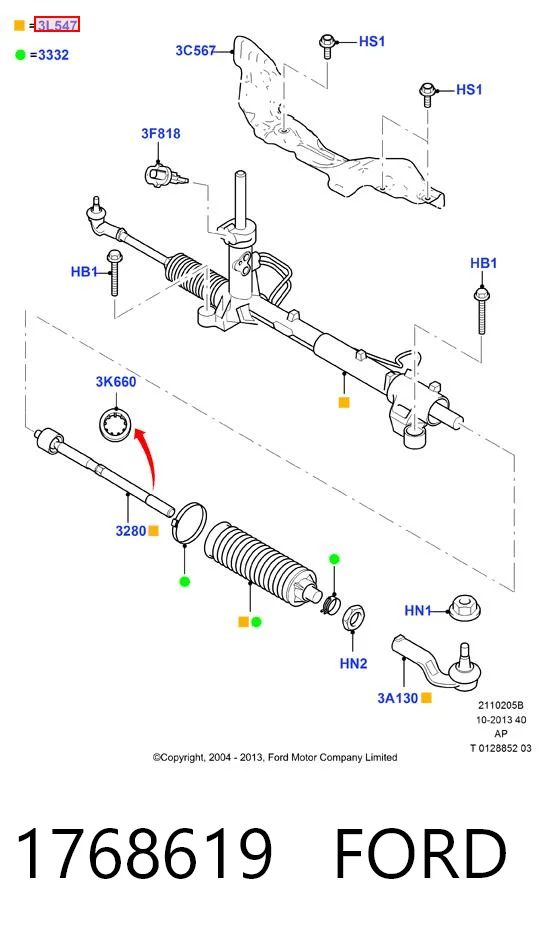 1768619 Ford Cremalheira da direção