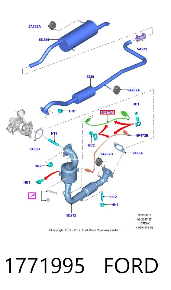 1771995 Ford Sonda lambda, sensor de oxigênio até o catalisador