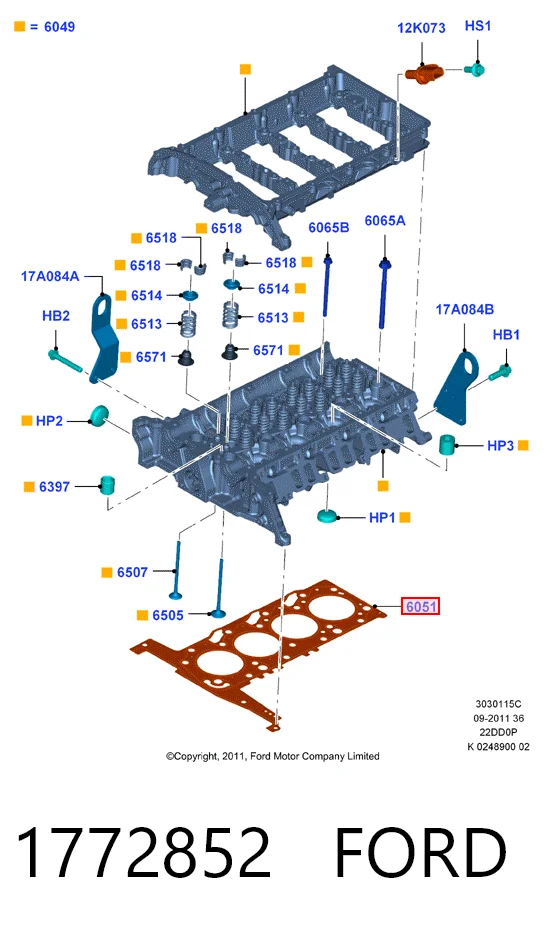  Vedante de cabeça de motor (CBC) Ford Transit VI сaixa (V347/8) (2006 - 2014) VI