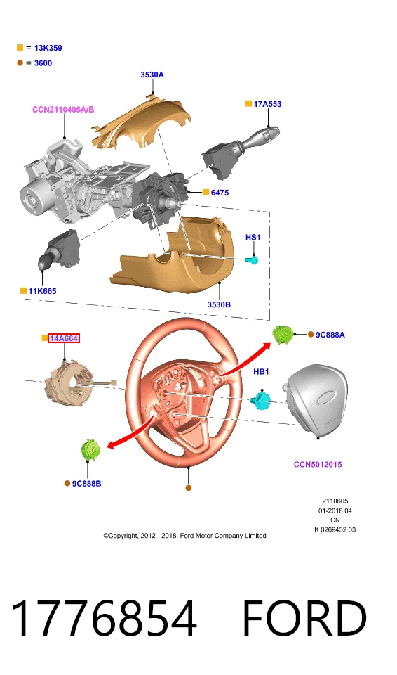 Compre Anel AIRBAG de contato, cabo plano do volante Ford Fiesta 