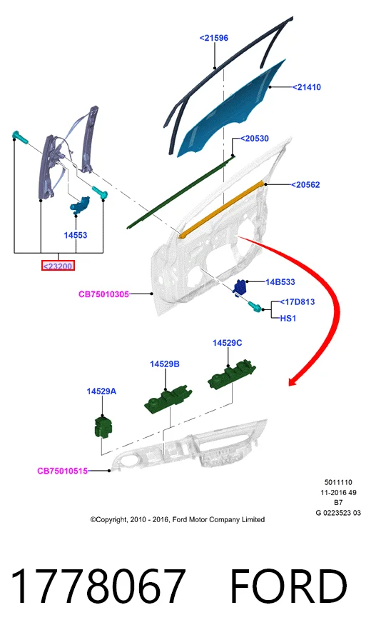 Mecanismo de acionamento de vidro da porta dianteira esquerda para Ford C-Max Grand CB7