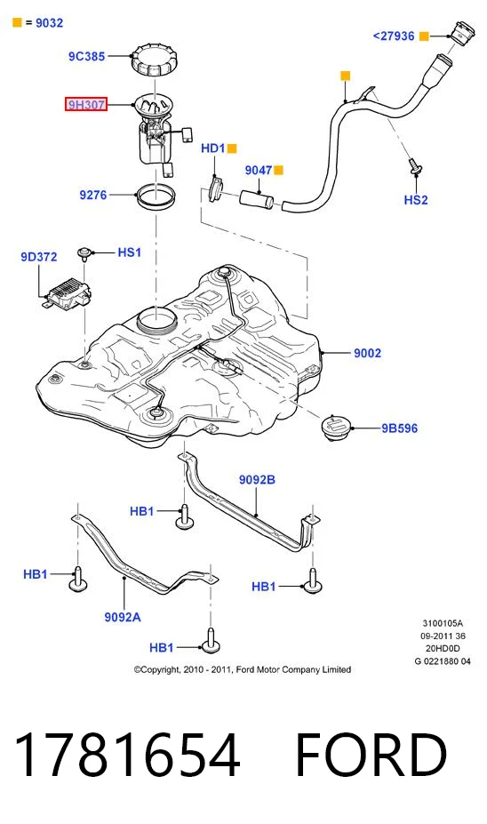 1781654 Ford Módulo de bomba de combustível com sensor do nível de combustível