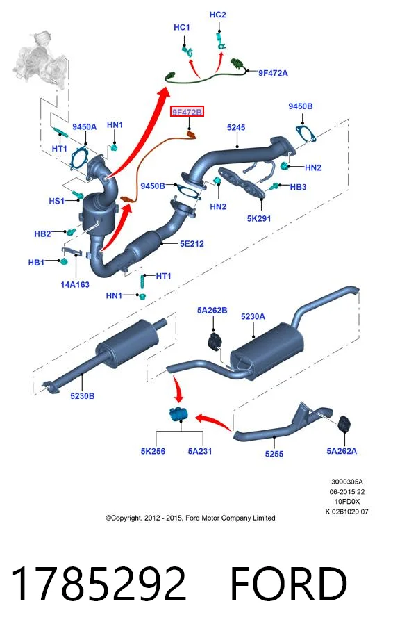 1785292 Ford Sonda lambda, sensor de oxigênio até o catalisador