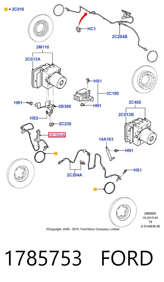 1785753 Ford Sensor dianteiro de ABS