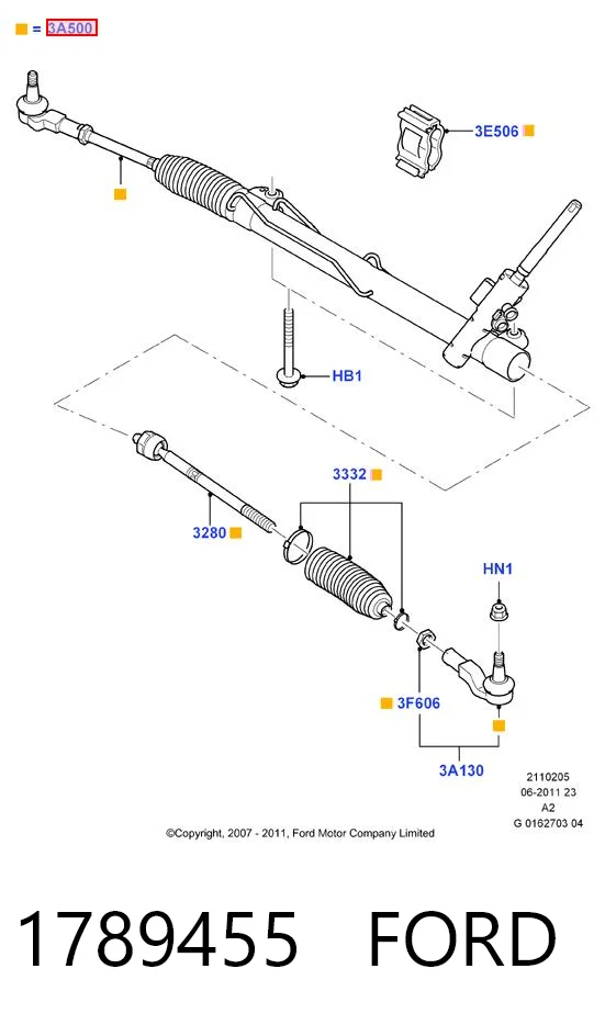 1789455 Ford Cremalheira da direção