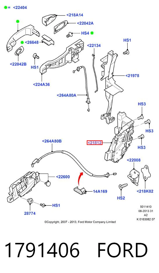 1791406 Ford Fecho da porta dianteira direita