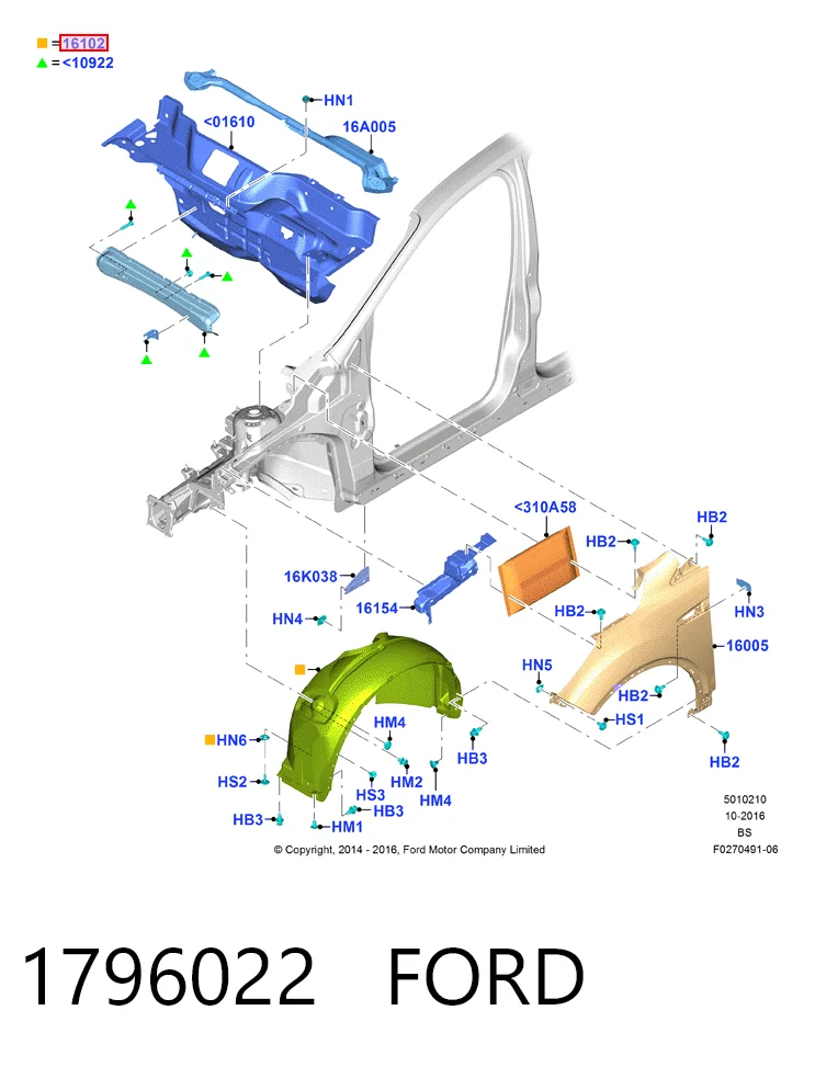  Guarda-barras direito do pára-lama dianteiro Ford Kuga II SUV (CBS) (2012 - 2019) II