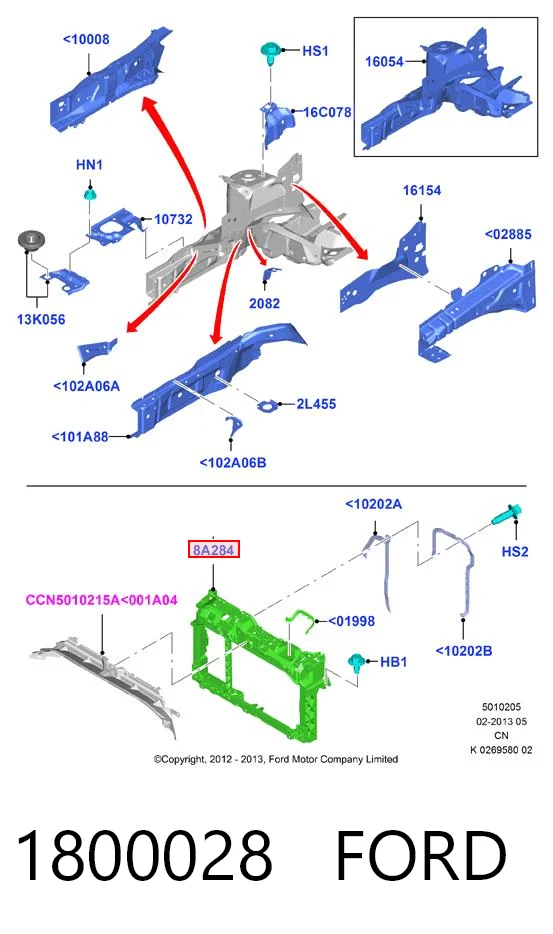 1800028 Ford Suporte do radiador montado (painel de montagem de fixação das luzes)
