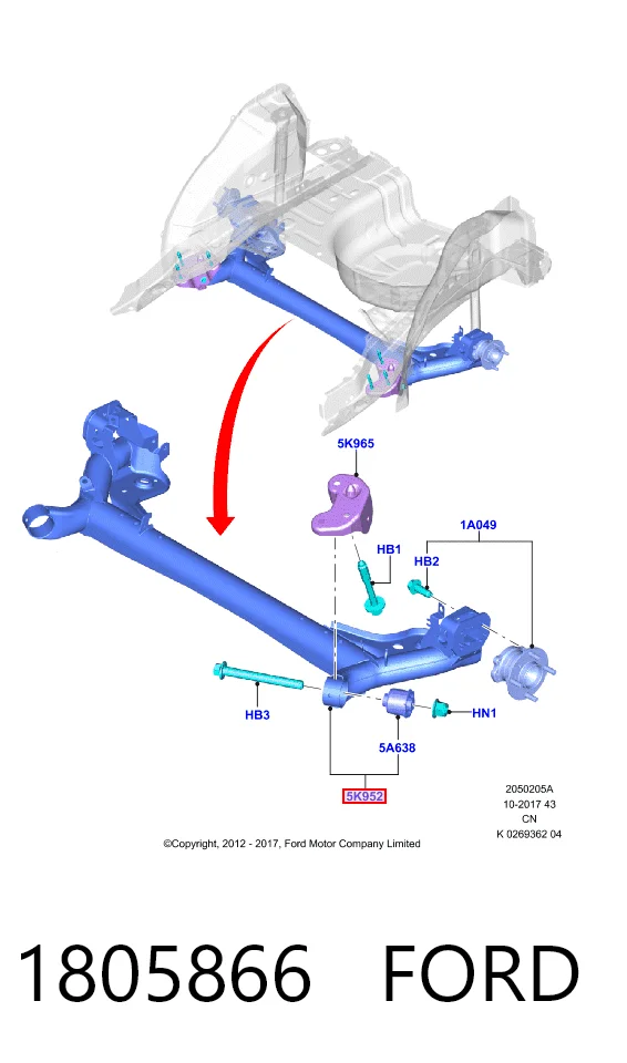 Viga de suspensão traseira (plataforma veicular) Ford Fiesta Mk6 CB1