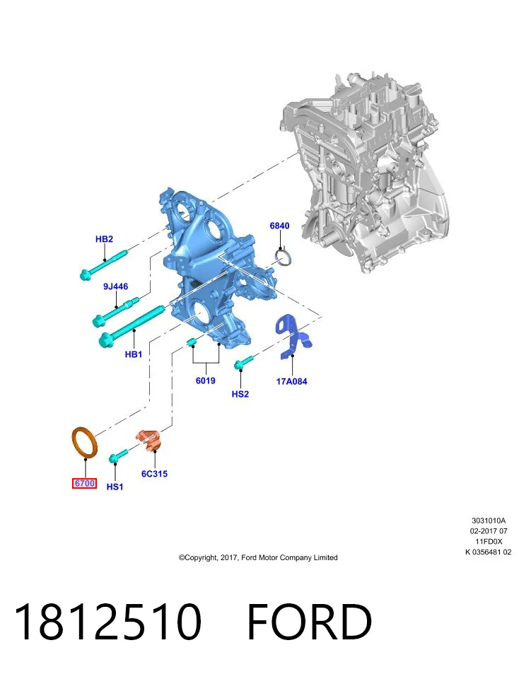 1812510 Ford Vedação dianteira de cambota de motor