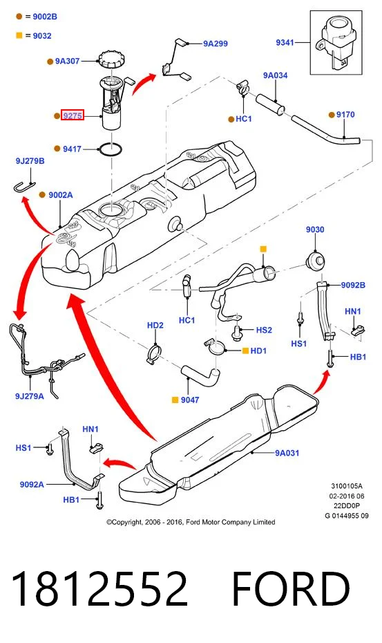 1812552 Ford Módulo de bomba de combustível com sensor do nível de combustível