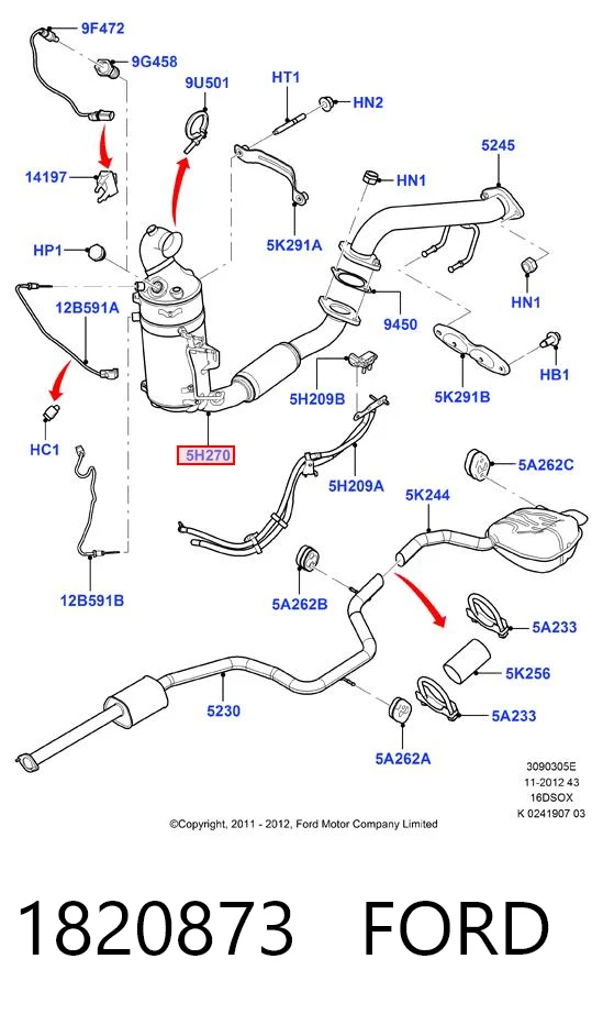 1820873 Ford Filtro de partículas do sistema dos gases de escape