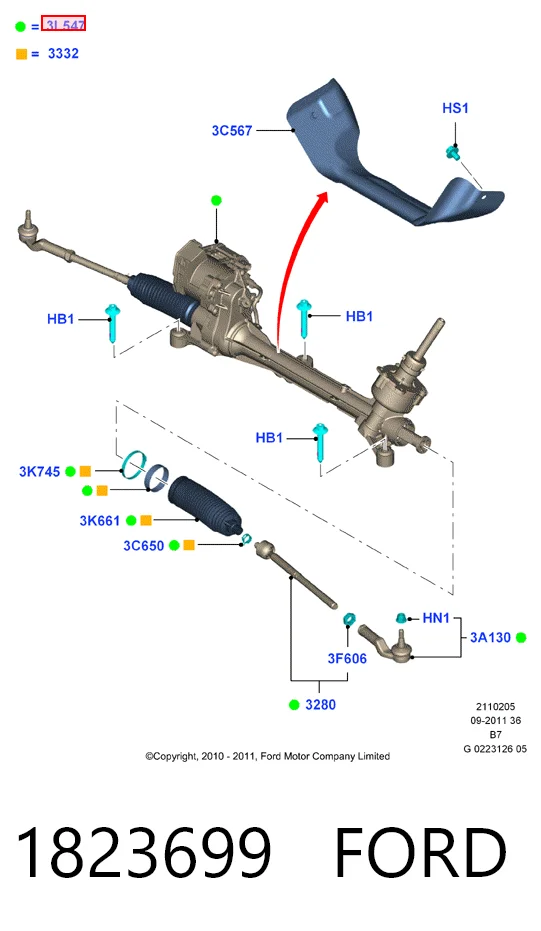 Cremalheira da direção Ford Kuga II CBS
