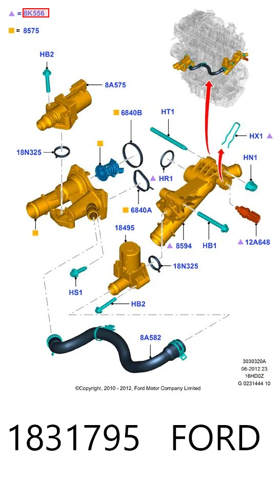 1831795 Ford Flange do sistema de esfriamento (união em T)