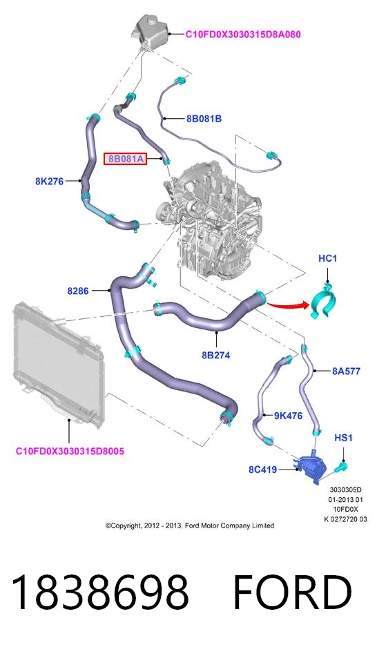 1838698 Ford Mangueira (cano derivado) do sistema de esfriamento