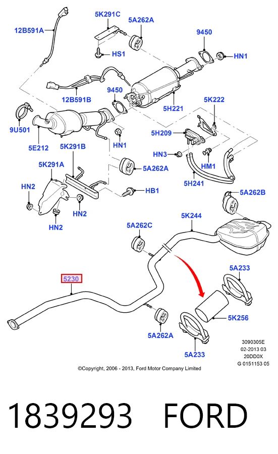 1839293 Ford Silenciador, parte central