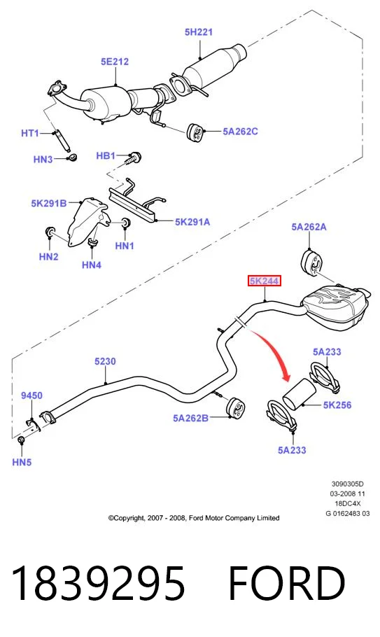 1839295 Ford Silenciador, parte traseira